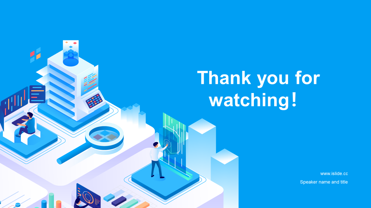 蓝色插画数据科学学术答辩PPT模板