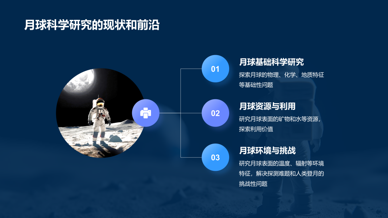 蓝色创意酷炫3D人类月球日介绍PPT模板