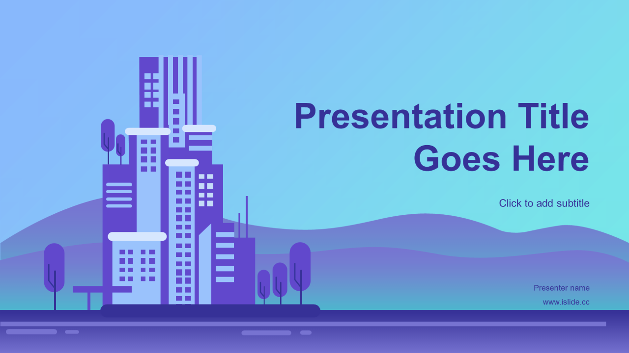 紫色插画建筑装修商业计划书PPT主题