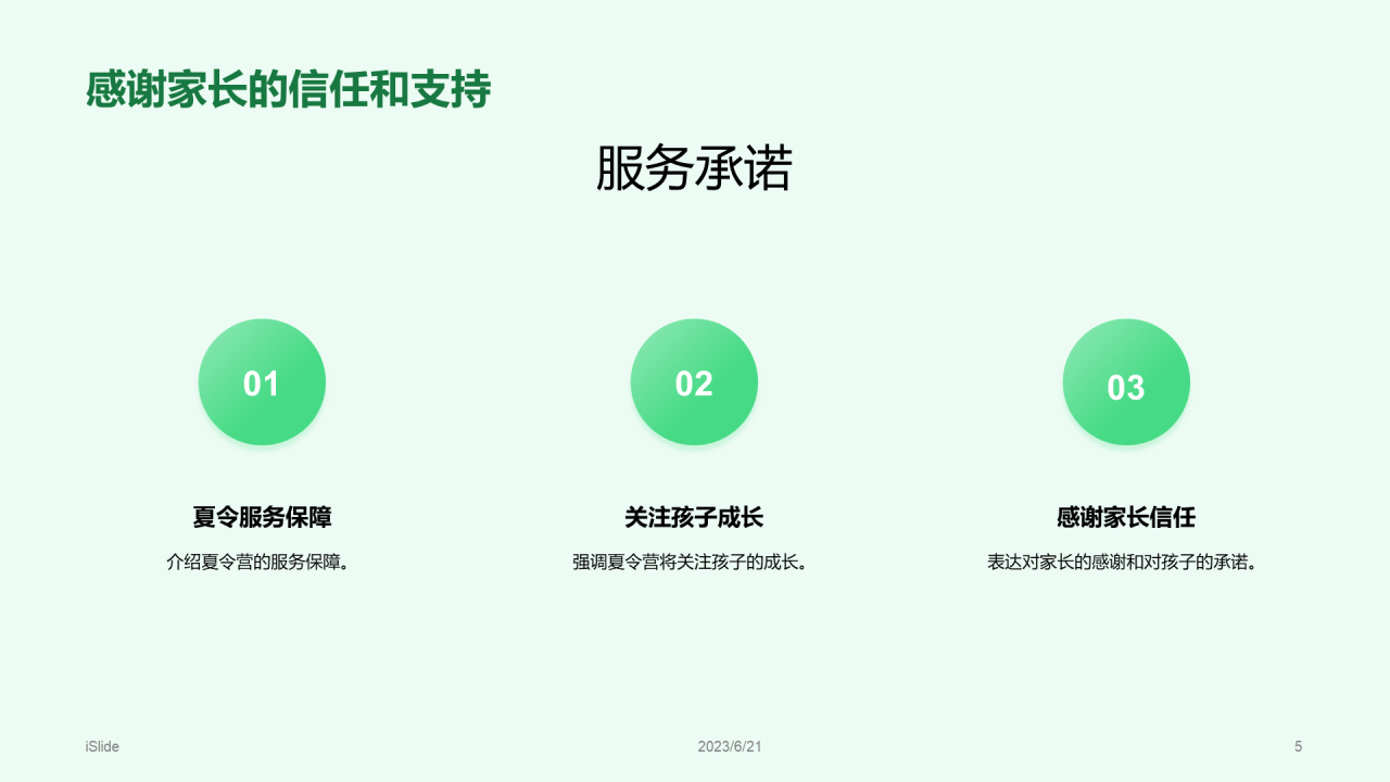 绿色创意夏令营开营仪式培训课件PPT模板