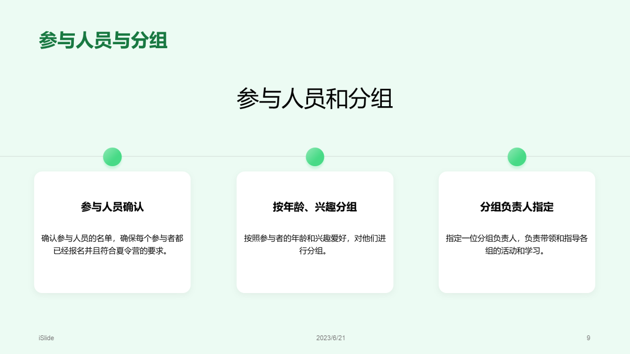 绿色创意夏令营开营仪式培训课件PPT模板