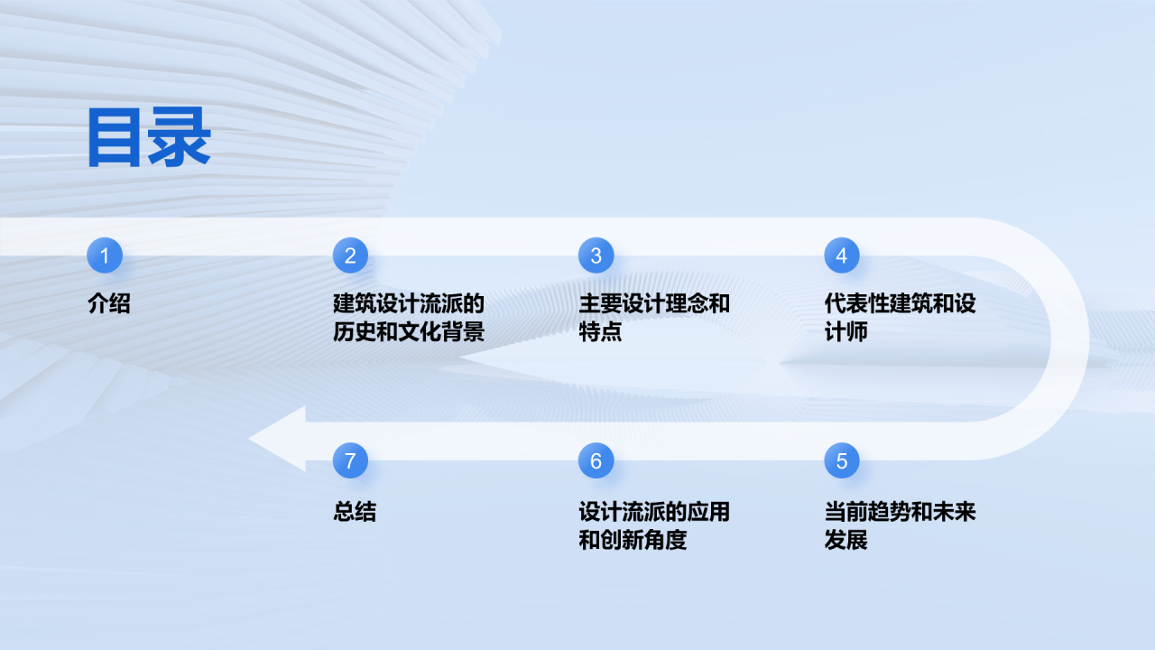 蓝色商务现代建筑设计流派研究报告PPT模板