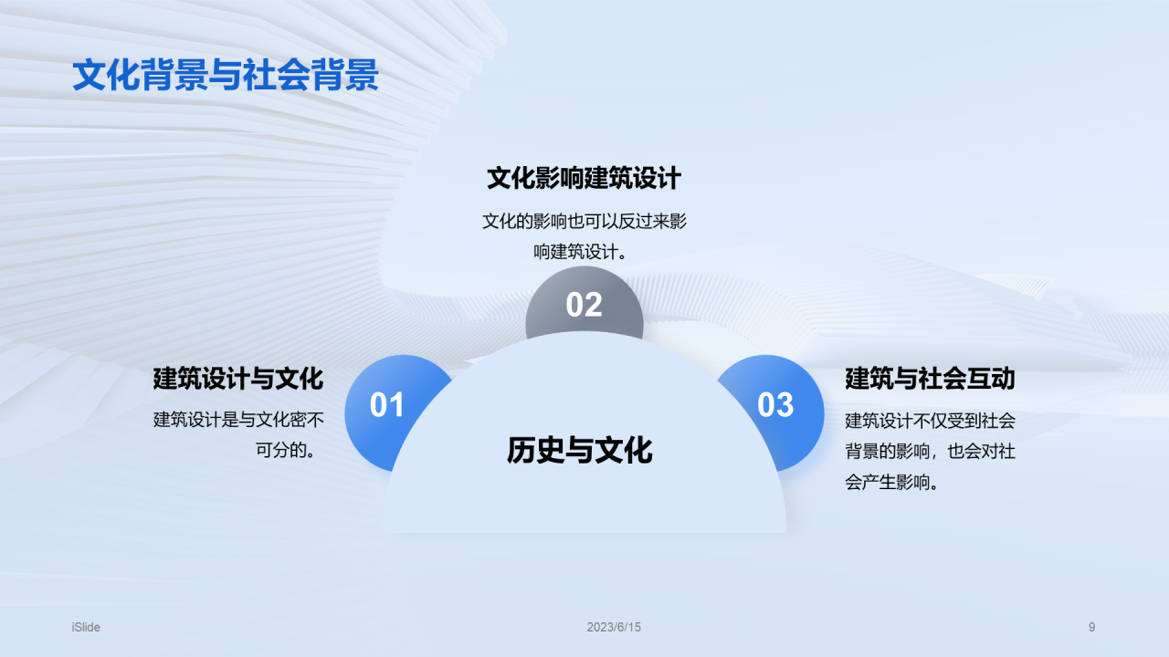 蓝色商务现代建筑设计流派研究报告PPT模板