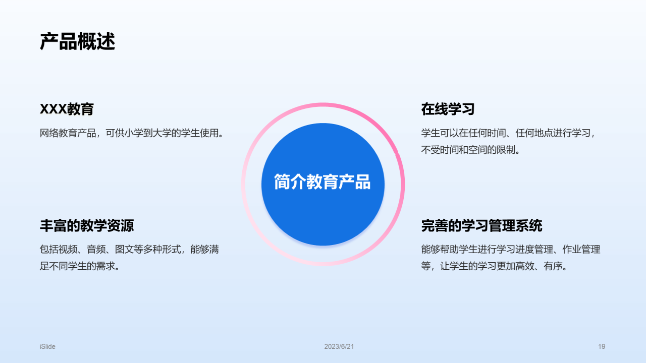 蓝色插画教育产品推广会PPT模板