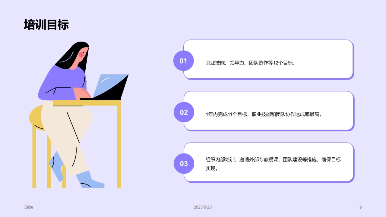 紫色插画风年度教育培训述职PPT模板