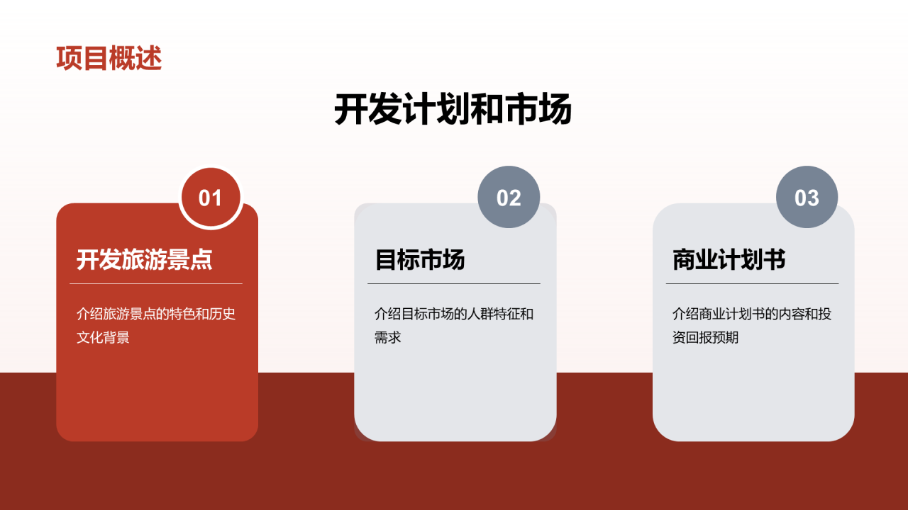 红色商务现代度假旅游开发商业计划书PPT模板