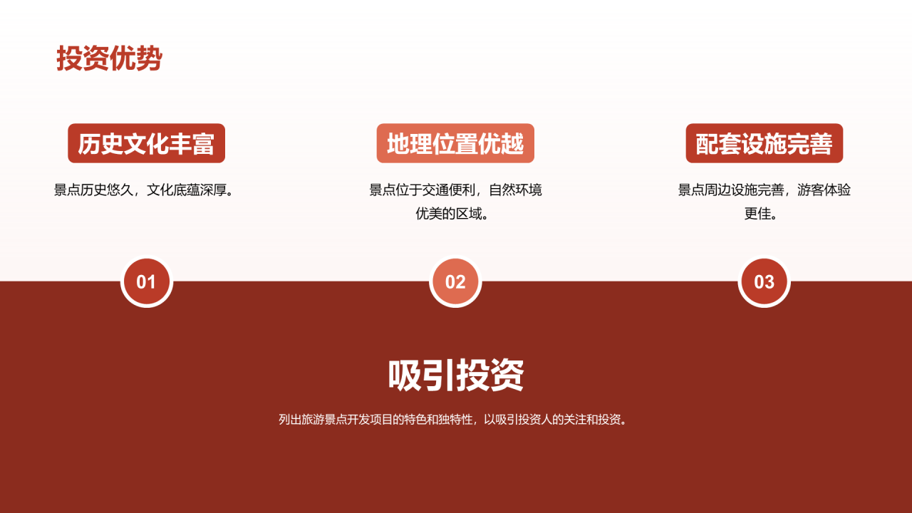 红色商务现代度假旅游开发商业计划书PPT模板