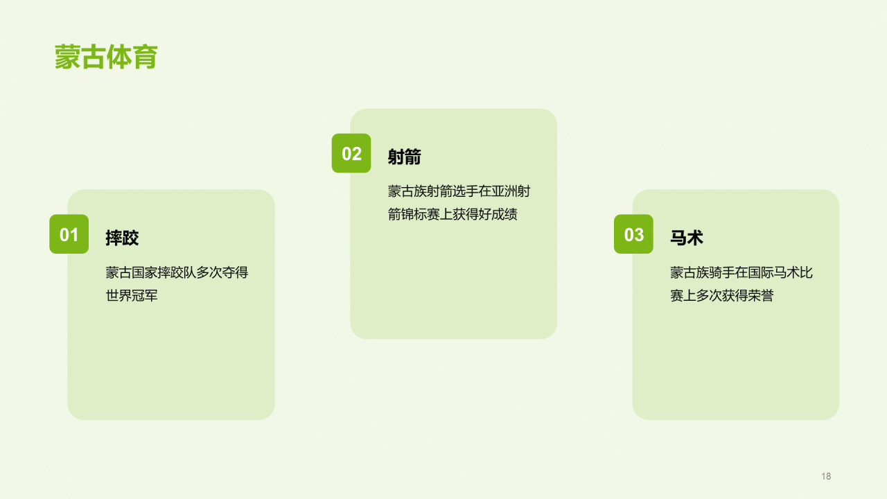 绿色现代蒙古族体育运动科普PPT模板