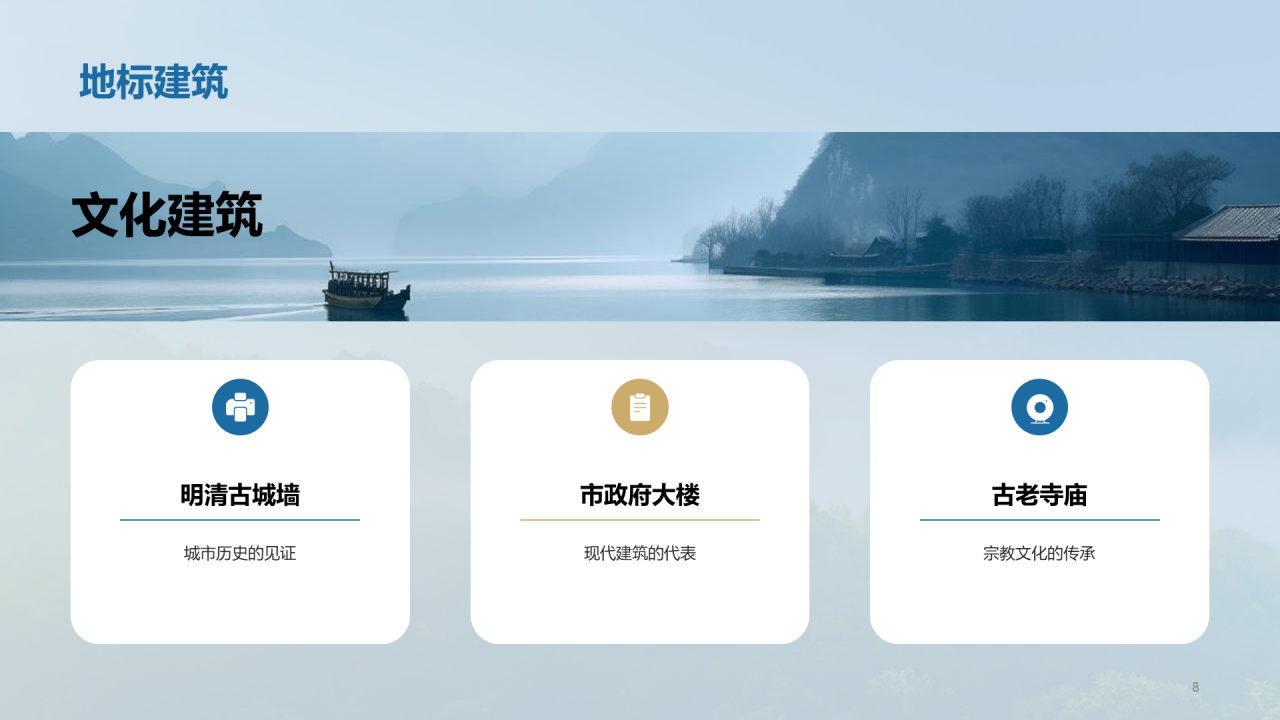 蓝色现代渐变家乡美景邀您来PPT模板