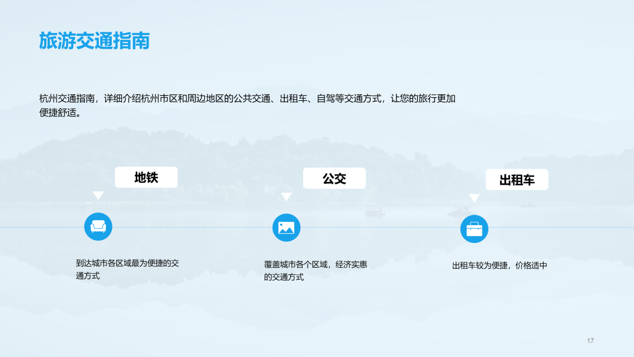 蓝色渐变杭州之旅策划PPT模板