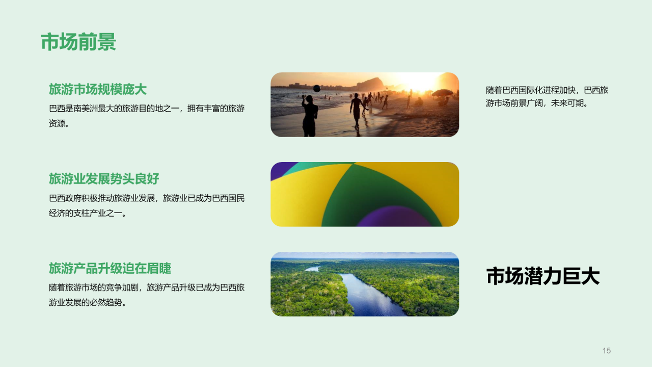 绿色现代巴西特色旅游PPT模板