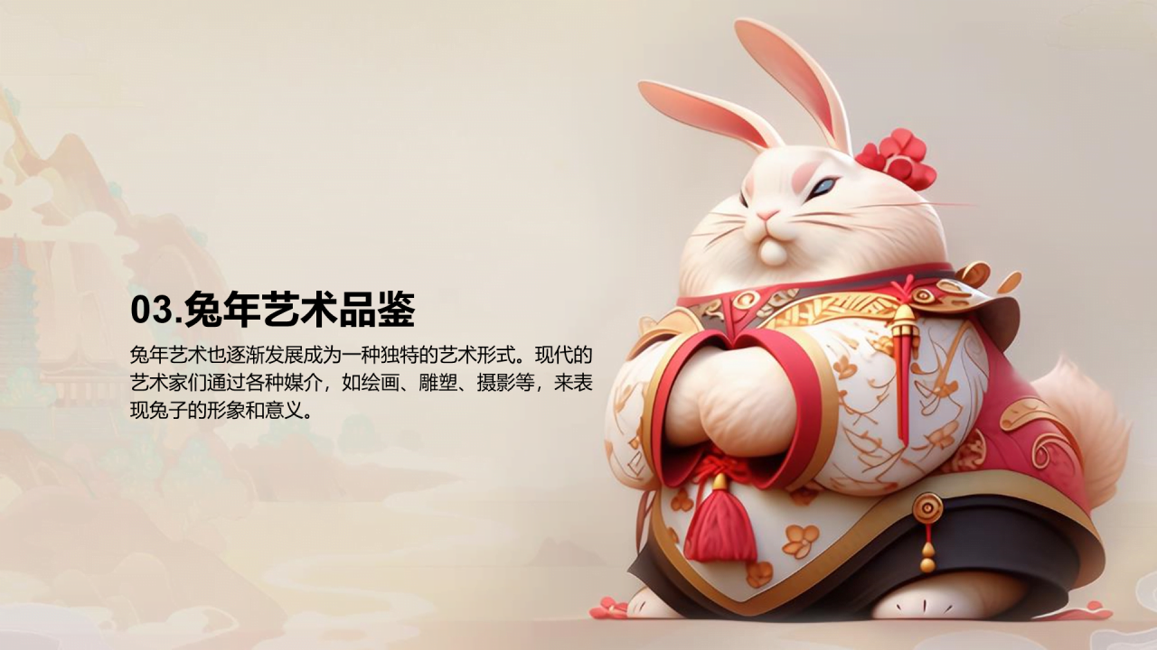 黄灰色生肖兔年艺术之旅PPT模板