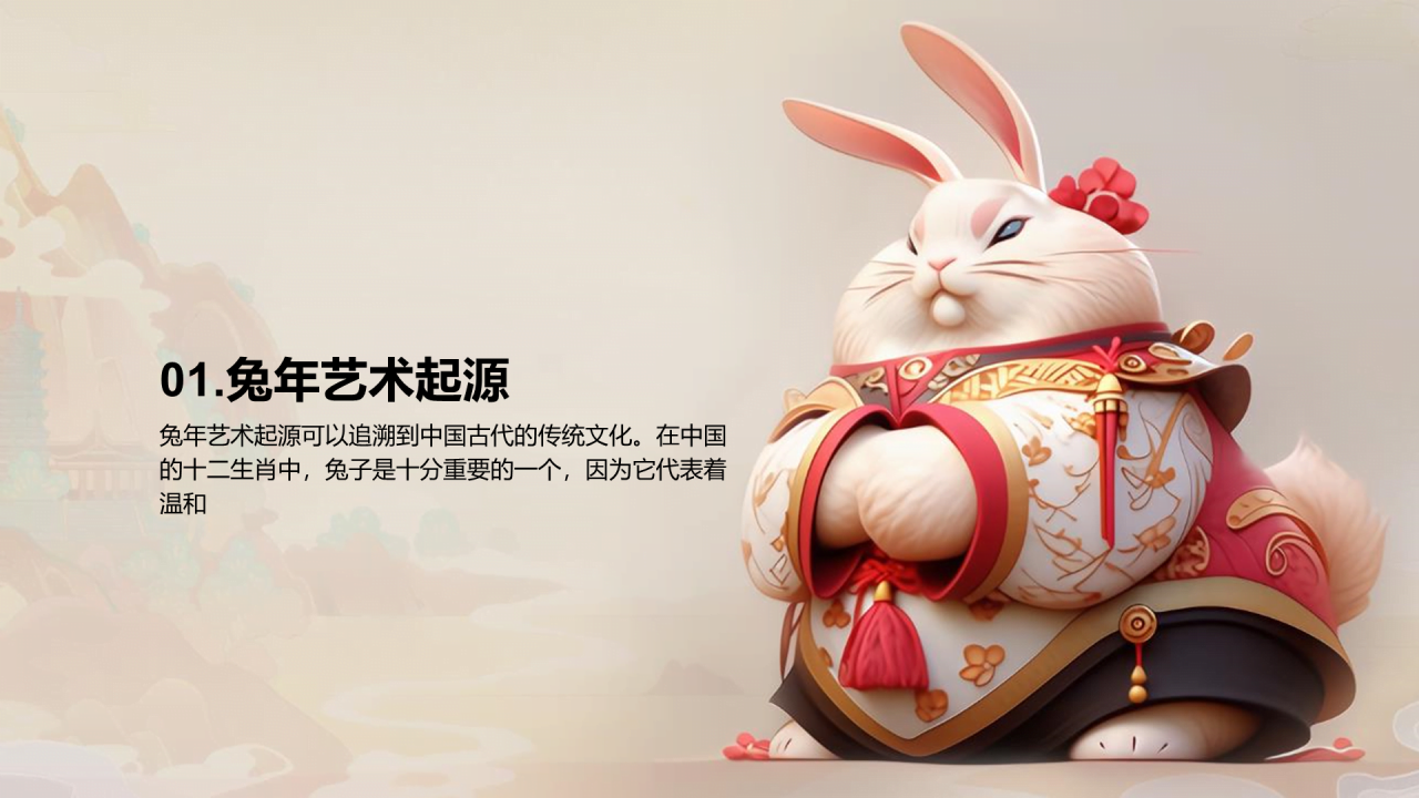 黄灰色生肖兔年艺术之旅PPT模板