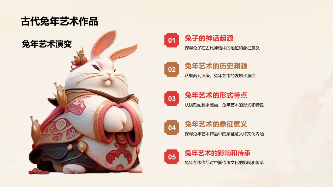 黄灰色生肖兔年艺术之旅PPT模板