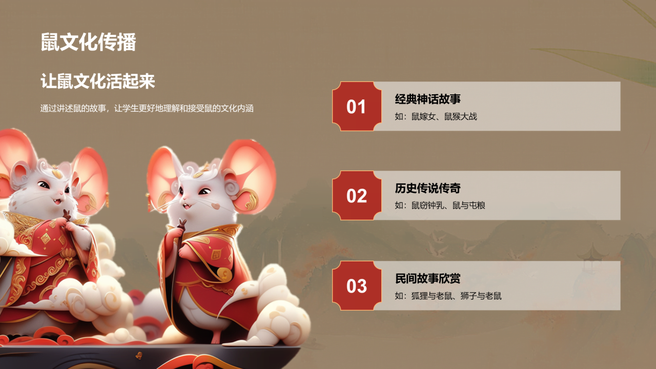 金色生肖鼠中国风教育新篇PPT模板