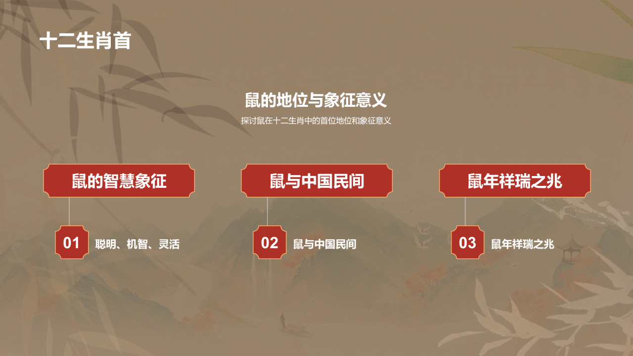 金色生肖鼠中国风教育新篇PPT模板
