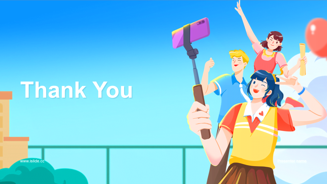 蓝色插画卡通国际青年节PPT模板