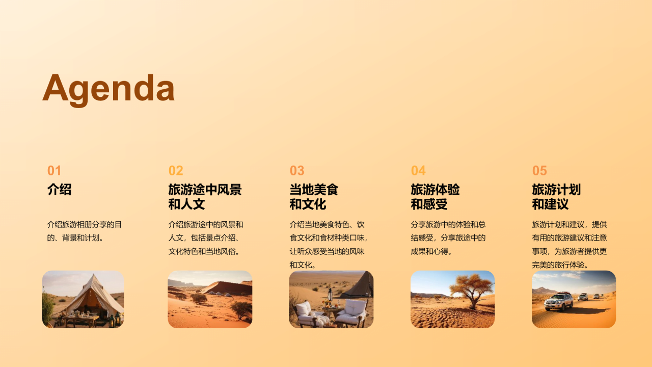 黄色现代商务沙漠旅游相册PPT模板