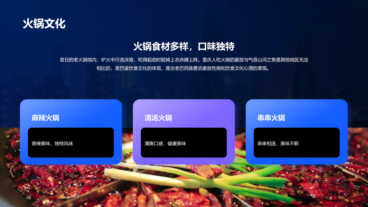 蓝色现代商务重庆美食之旅PPT模板