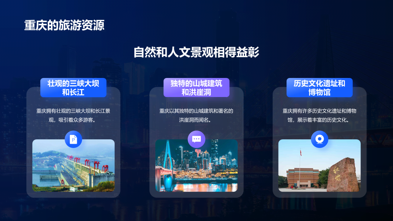 蓝色现代商务重庆美食之旅PPT模板