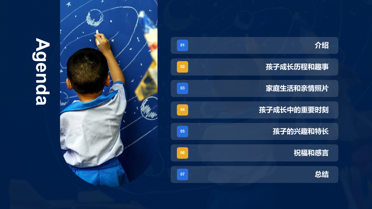 蓝色现代商务儿童成长相册PPT模板