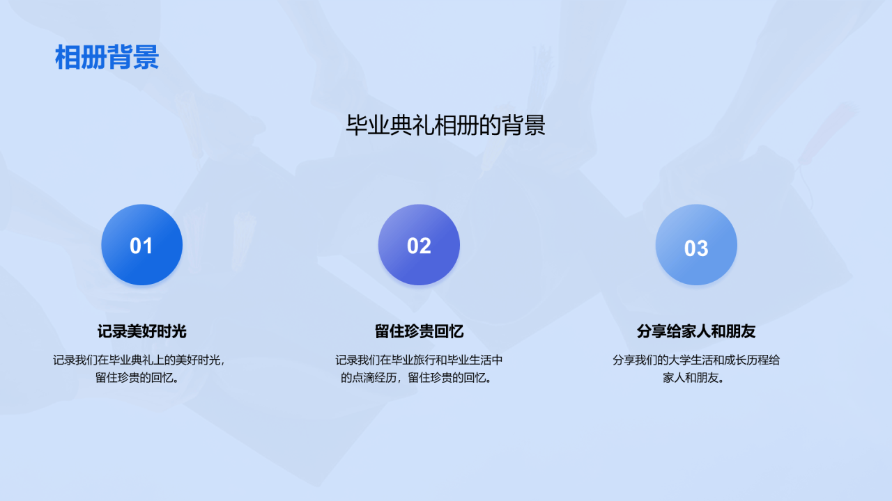蓝色商务现代毕业典礼相册PPT模板