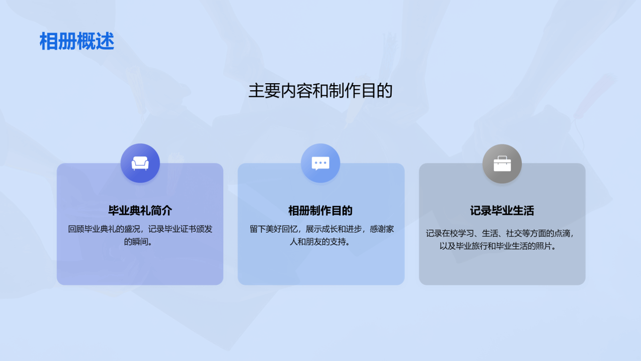 蓝色商务现代毕业典礼相册PPT模板