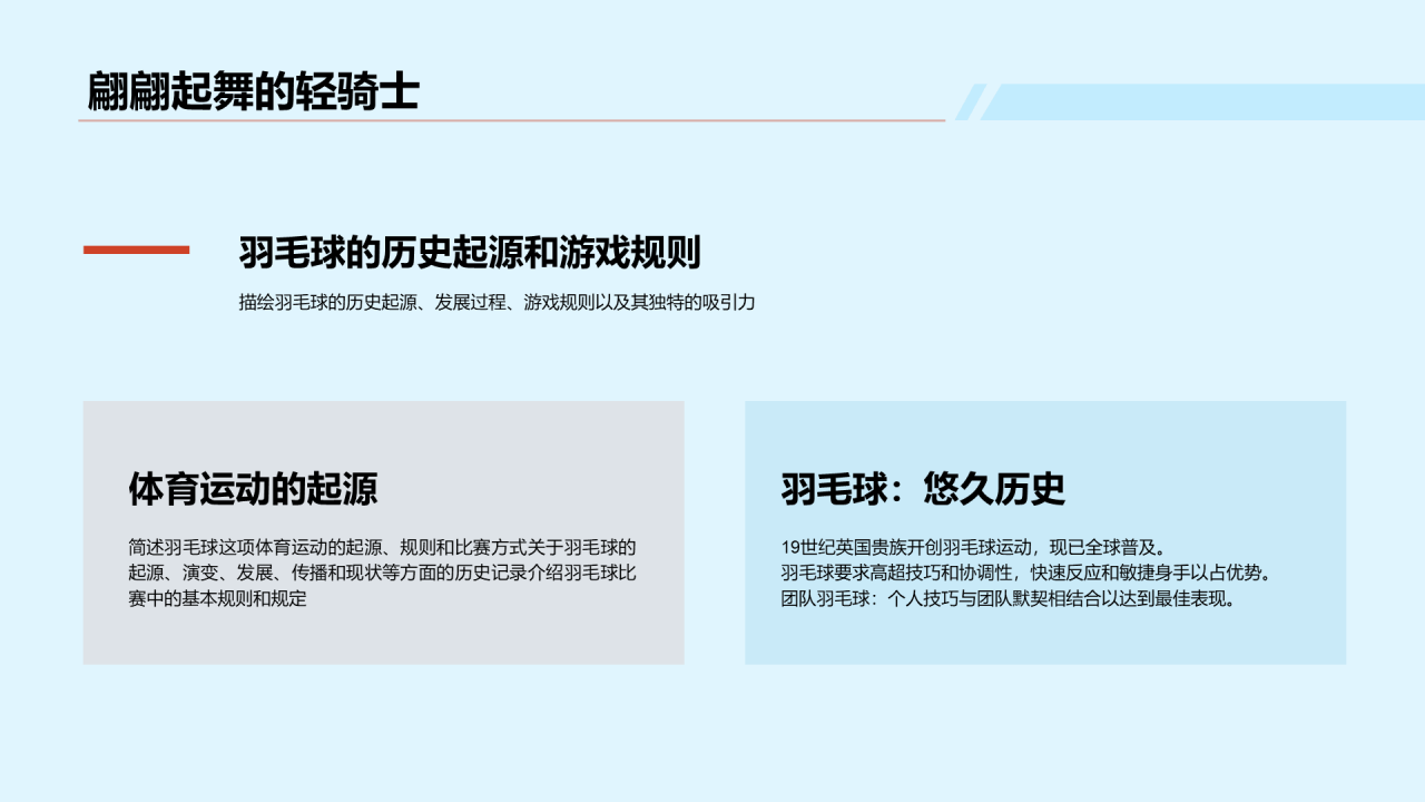 蓝色现代羽毛球运动普及培训课件PPT模板