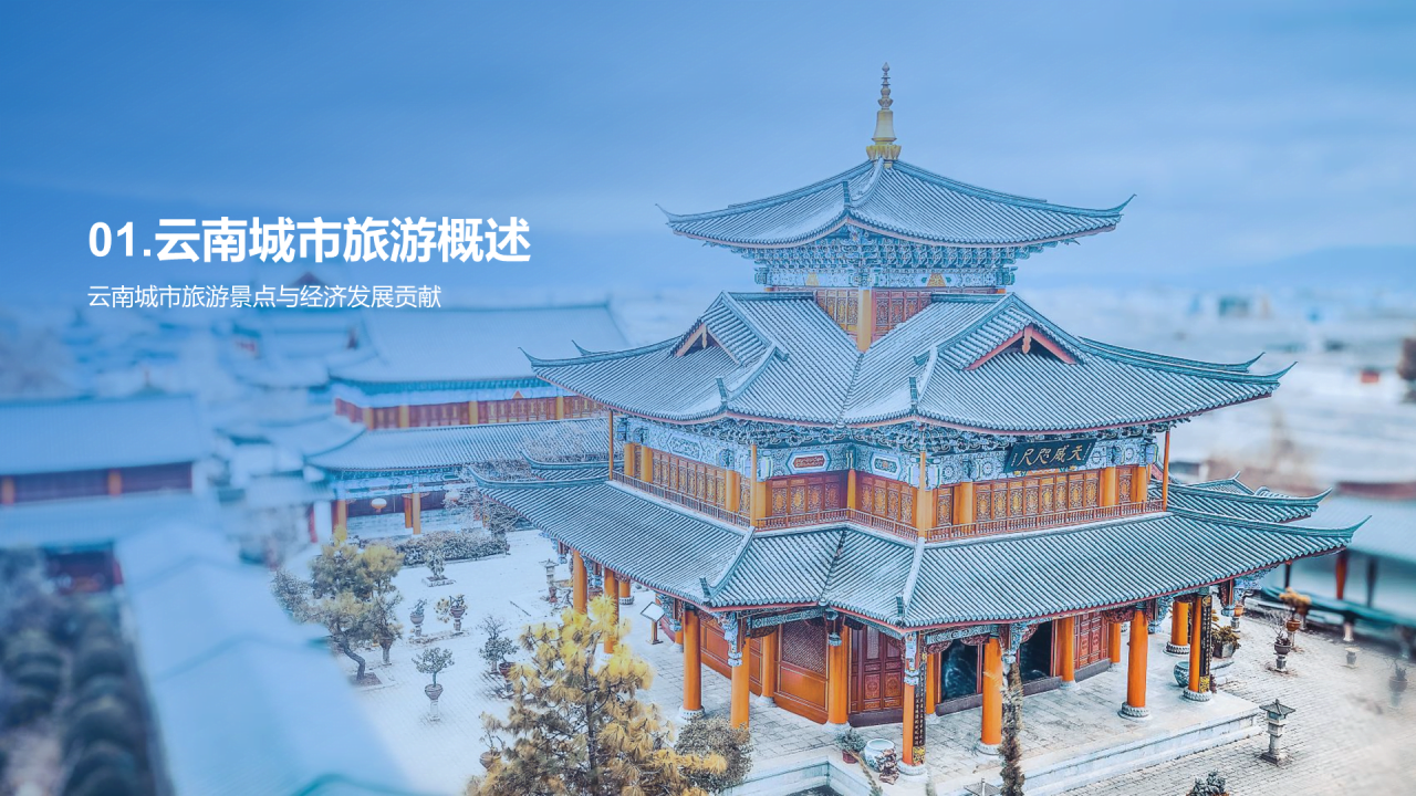 蓝色云南旅行印象旅行画册PPT模板