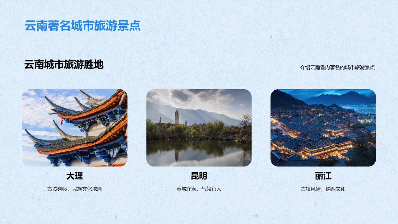 蓝色云南旅行印象旅行画册PPT模板