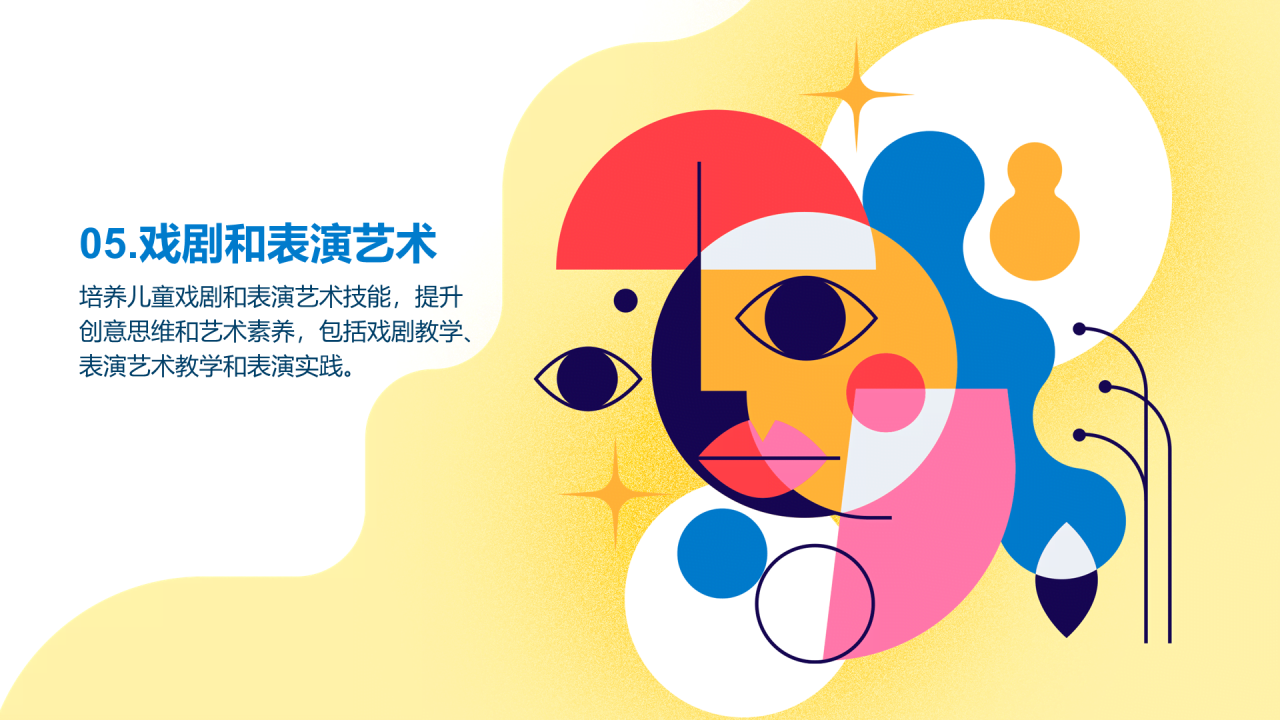 黄色简约扁平儿童创意思维和艺术素养培养PPT模板