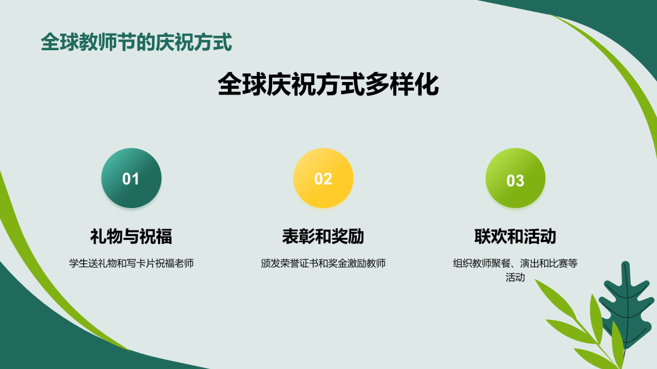 绿色插画卡通教师节庆祝活动PPT模板