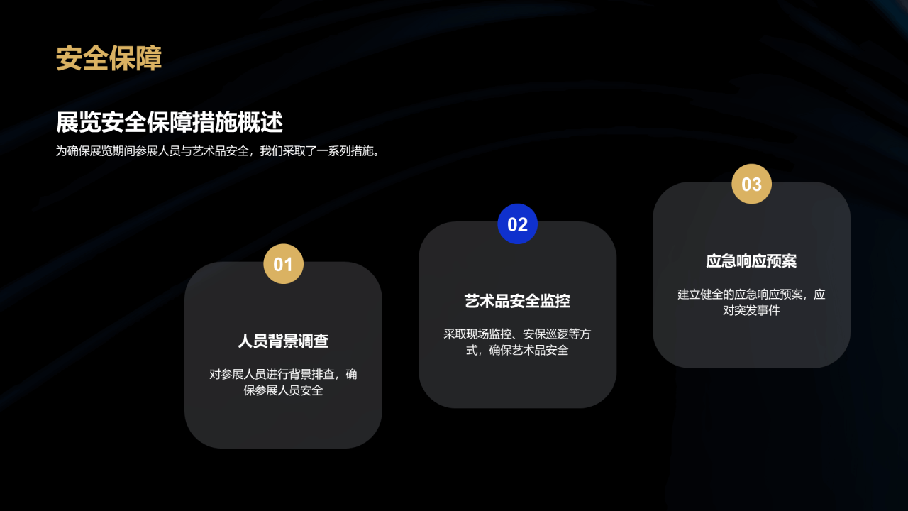 蓝金色简约高级国际艺术展盛宴PPT模板