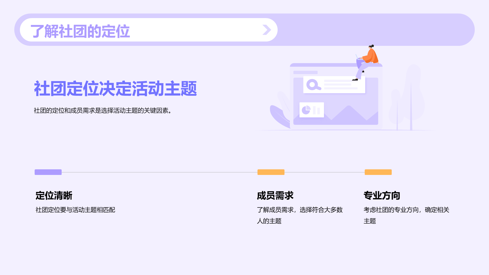 紫色插画探索大学社团活动的魅力PPT模板