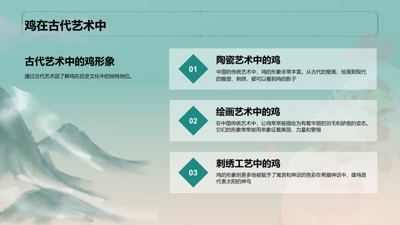 青色中国风生肖鸡文化传承PPT模板