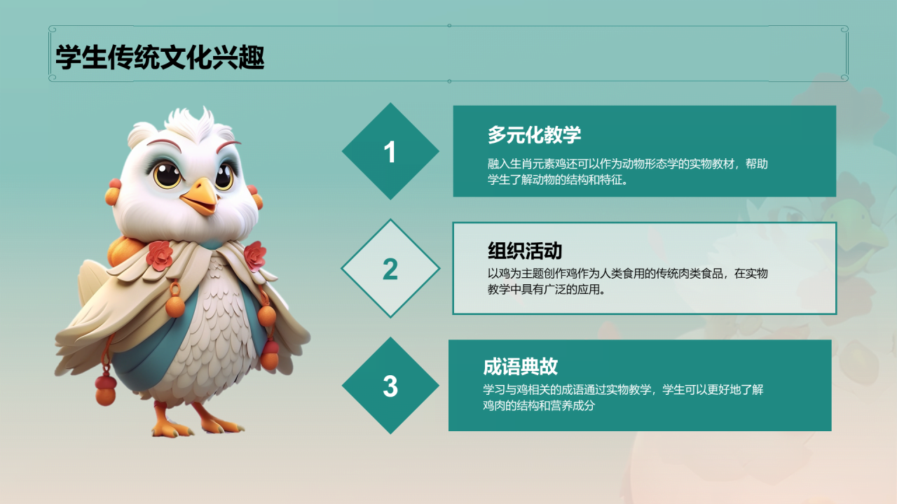 青色中国风生肖鸡文化传承PPT模板