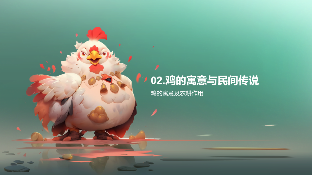 青色中国风生肖鸡文化传承PPT模板