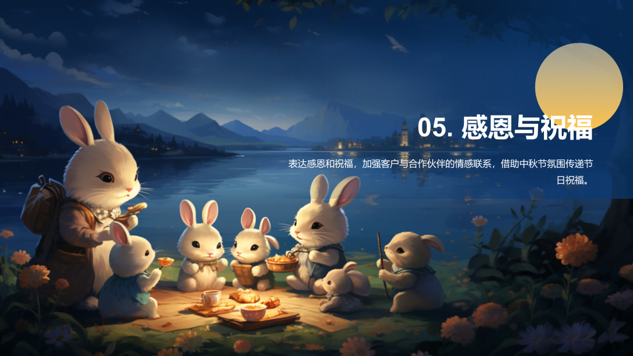 蓝色插画卡通中秋节主题营销活动PPT模板