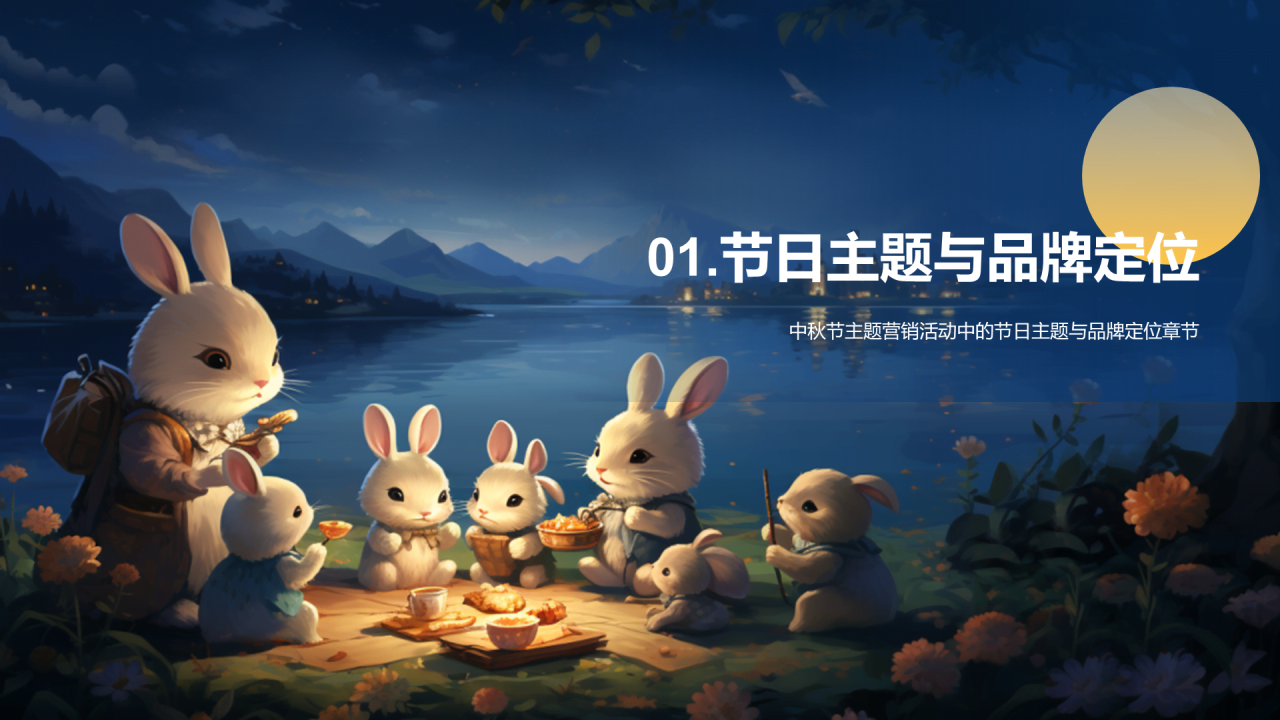 蓝色插画卡通中秋节主题营销活动PPT模板