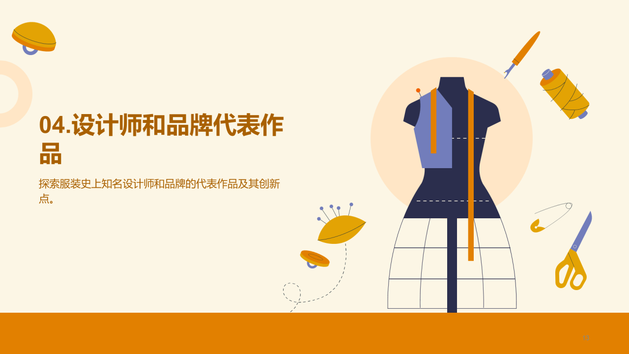黄色插画服装设计史毕业答辩PPT模板
