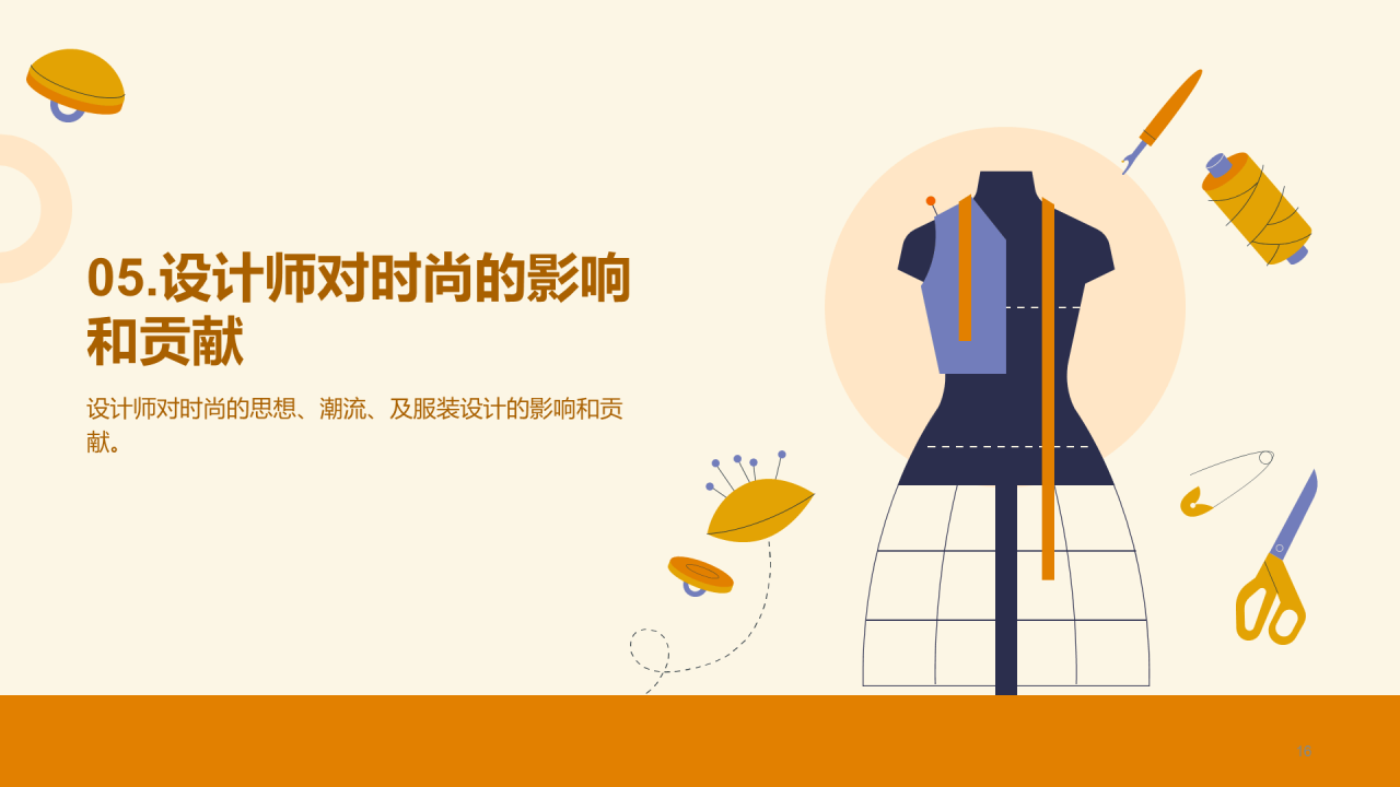 黄色插画服装设计史毕业答辩PPT模板
