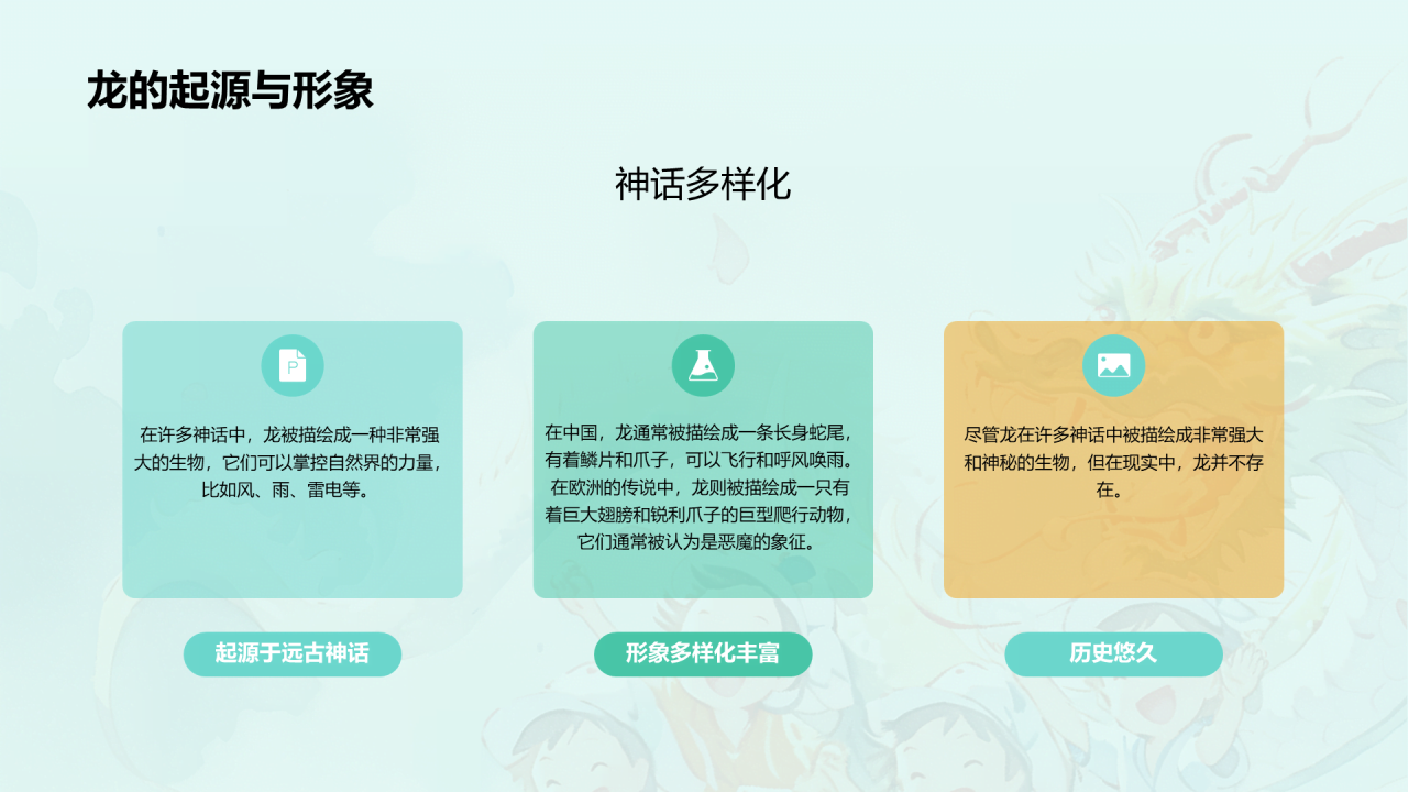 蓝色插画十二生肖龙文化解读PPT模板