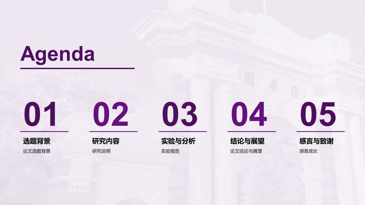 紫色现代清华大学论文答辩报告PPT模板