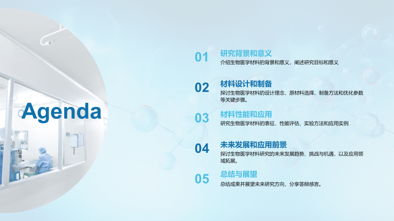 蓝色创意生物医学材料研究答辩PPT模板