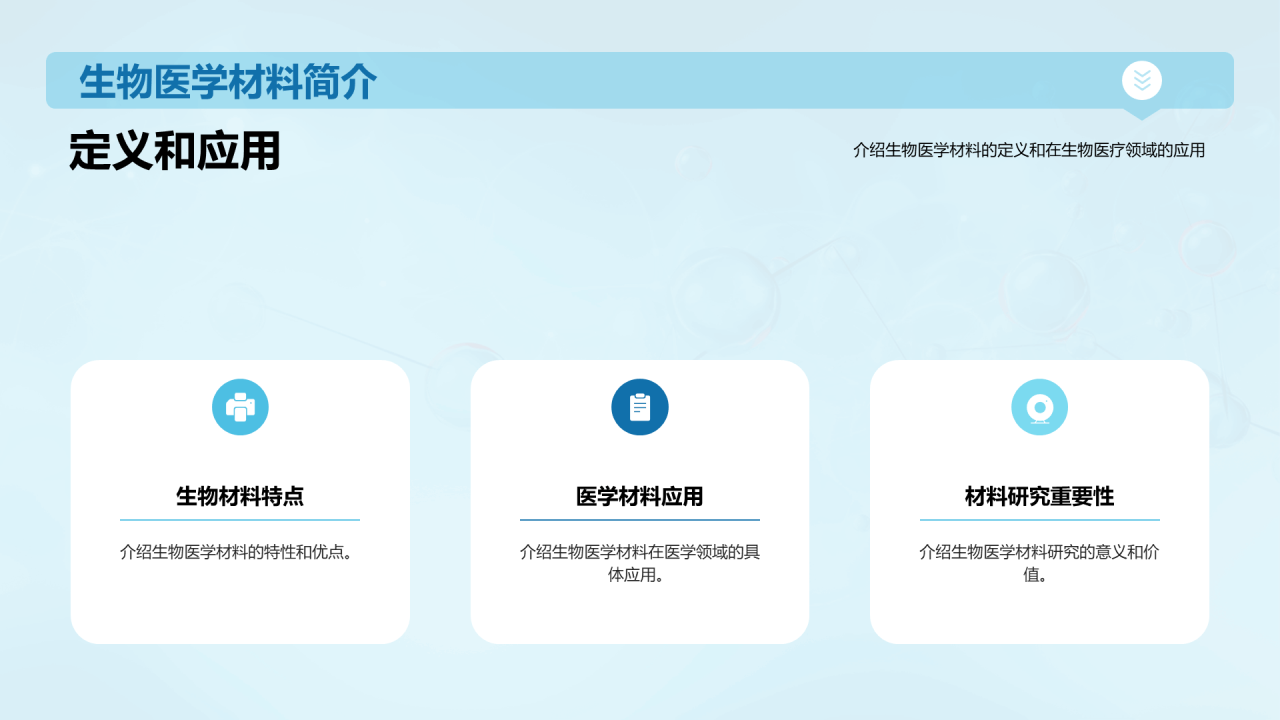 蓝色创意生物医学材料研究答辩PPT模板