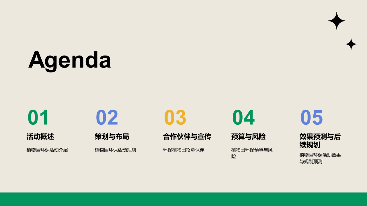 绿色插画卡通植物园环保主题活动PPT模板