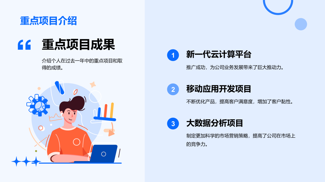 蓝色卡通插画员工个人年度工作总结PPT模板