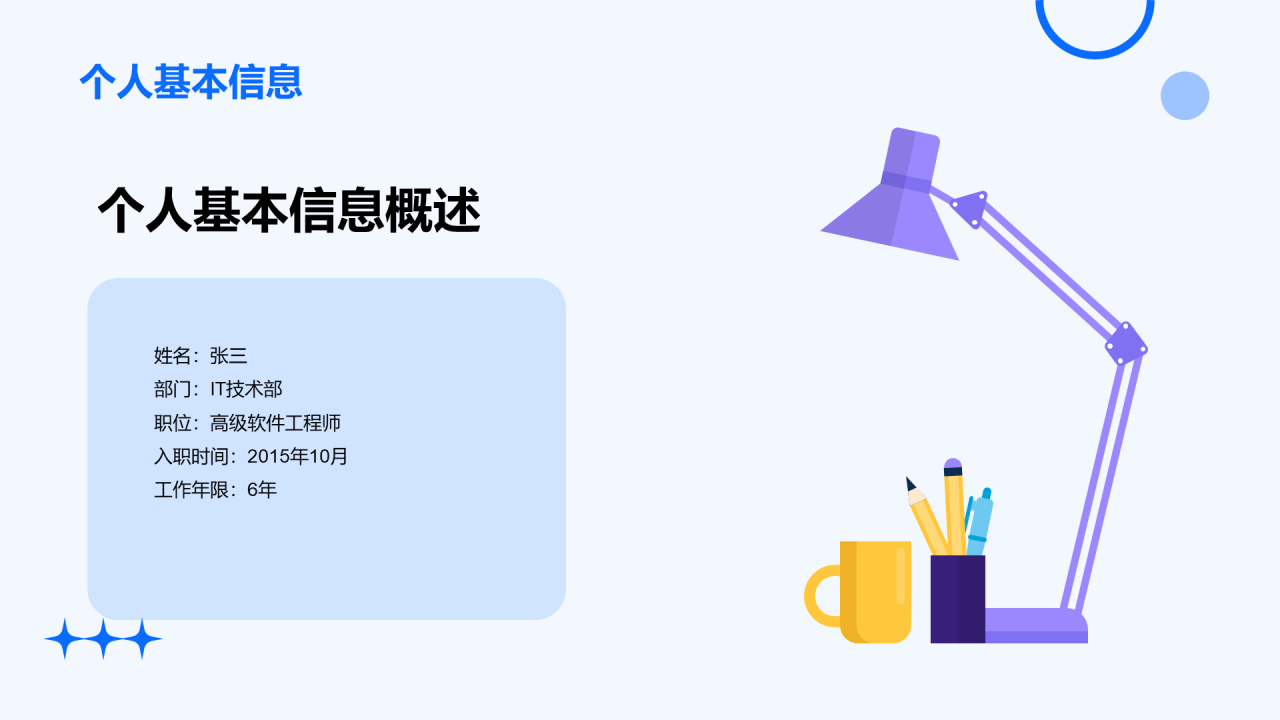 蓝色卡通插画员工个人年度工作总结PPT模板