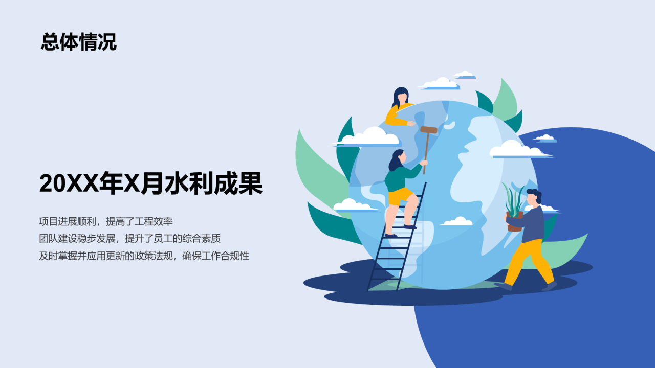 蓝色现代商务水利部门月度工作总结PPT模板