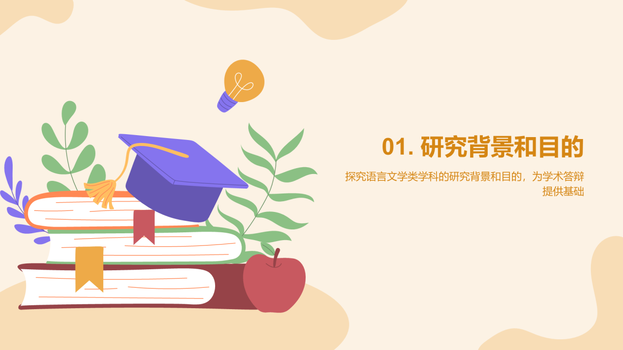 黄紫色插画文学专业学科答辩PPT模板